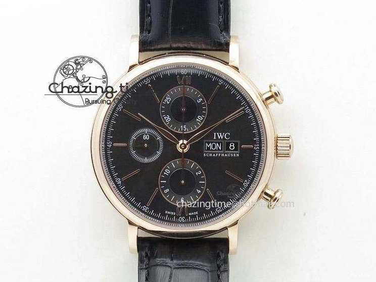 MIROTIME 0125 Portofino Chrono RG Black Dial on Black Leather Strap A HighPerformance 7389